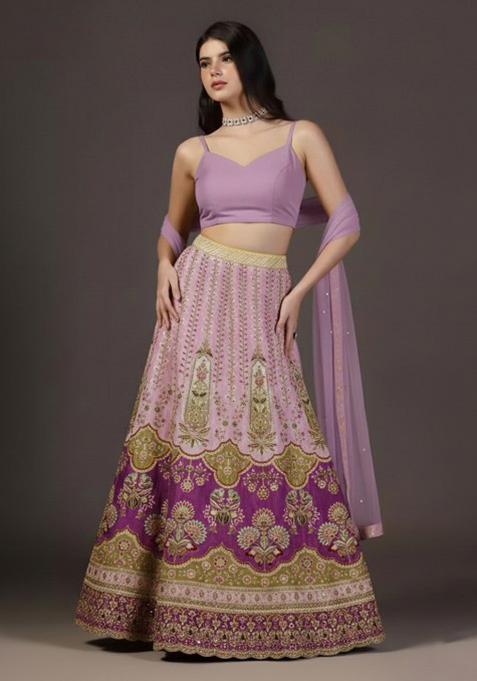 Lavender Embroidered Crepe Lehenga Set