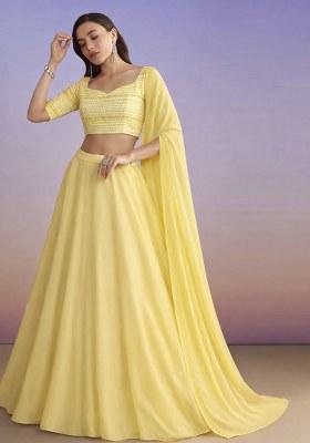 Yellow Embroidered Georgette Lehenga Set