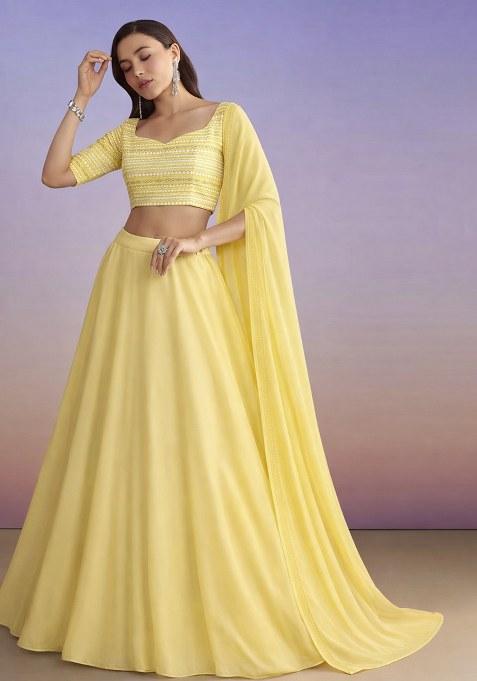 Yellow Embroidered Georgette Lehenga Set
