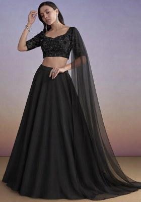 Black Embroidered Net Lehenga Set