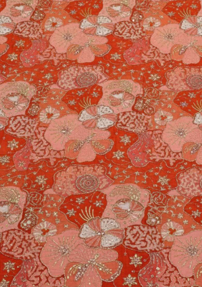 Coral Orange Crepe Lehenga Set with Floral Print for Diwali | Wedding & Festive Wear - Indya