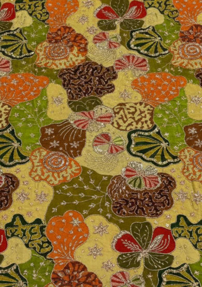 Beige Floral Print Crepe Lehenga Set for Diwali and Festive Wear - Indya