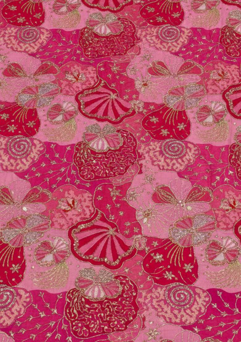 Rani Pink Floral Print Crepe Lehenga Set for Diwali and Festive Wear - Indya