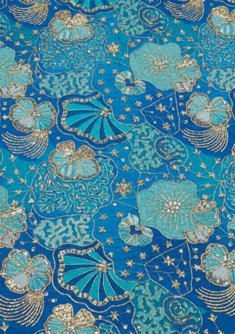 Royal Blue Crepe Lehenga Set with Floral Print for Diwali | Wedding & Festive Wear - Indya