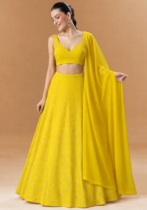 Yellow Embroidered Organza Lehenga Set