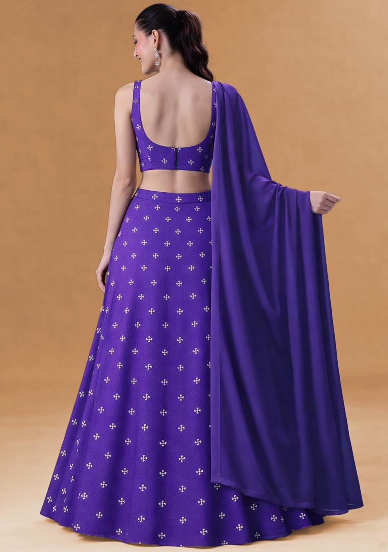 Purple Embroidered Organza Lehenga Set - Indya