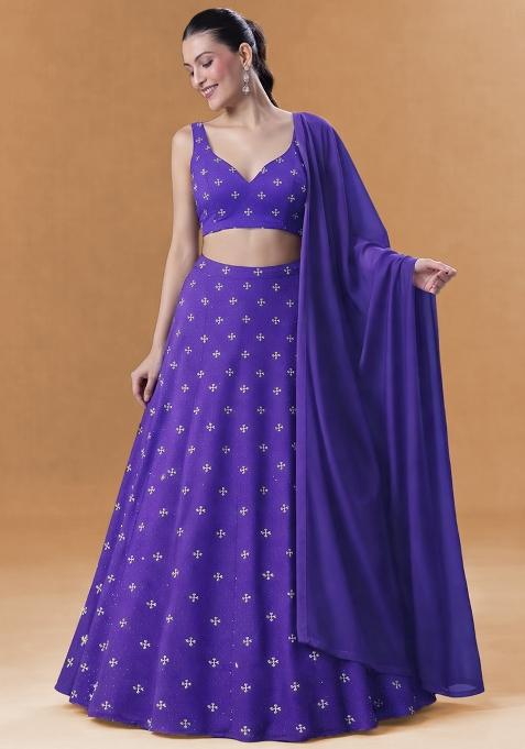 Purple Embroidered Organza Lehenga Set