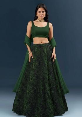 Deep Green Printed Silk Lehenga Set