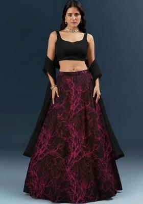 Wine Printed Silk Lehenga Set