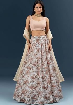Blush Beige Embroidered Crepe Lehenga Set