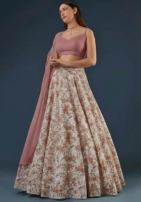 Mauve Pink Embroidered Crepe Lehenga Set