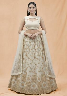 Ivory Embroidered Crepe Lehenga Set