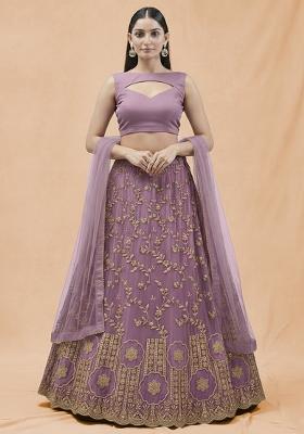 Lilac Embroidered Crepe Lehenga Set