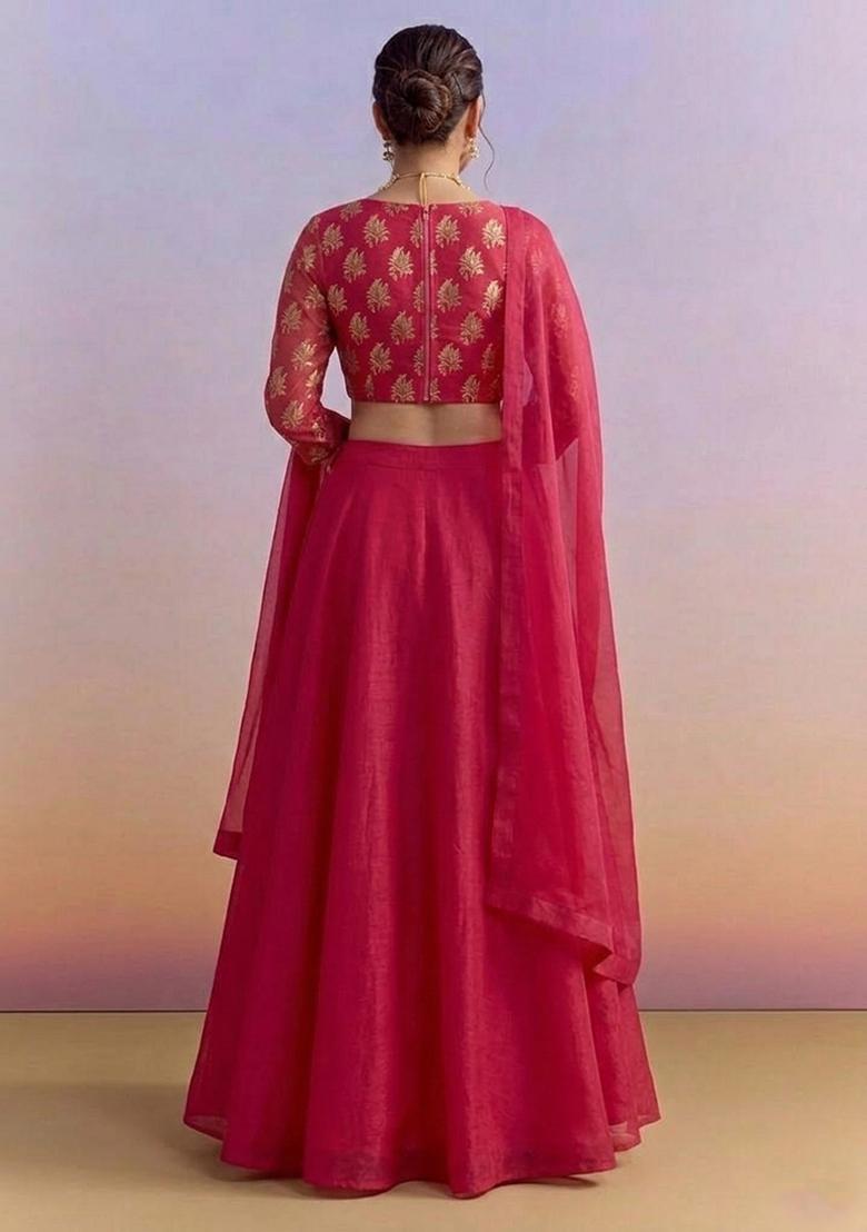 Rani Pink Jacquard Brocade Lehenga Set - Indya