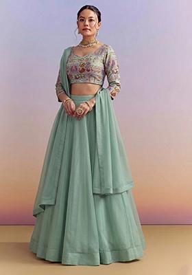 Sage Green Jacquard Silk Lehenga Set