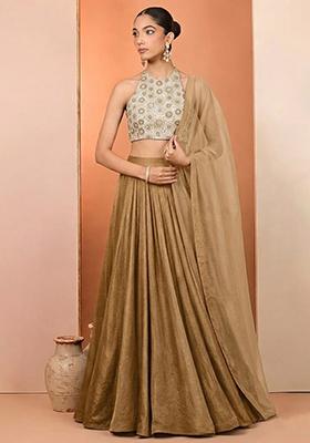 Champagne Gold Embroidered Tissue Lehenga Set