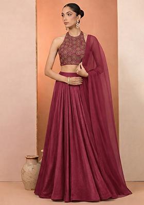 Burgundy Embroidered Tissue Lehenga Set