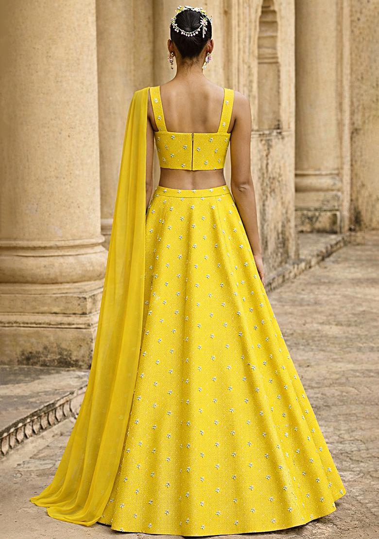 Yellow Embroidered Organza Lehenga Set - Indya