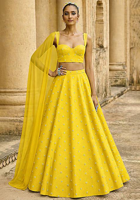 Yellow Embroidered Organza Lehenga Set
