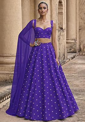 Royal Purple Embroidered Organza Lehenga Set