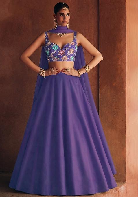 Royal Purple Embroidered Crepe Lehenga Set