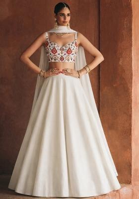 Ivory Embroidered Crepe Lehenga Set