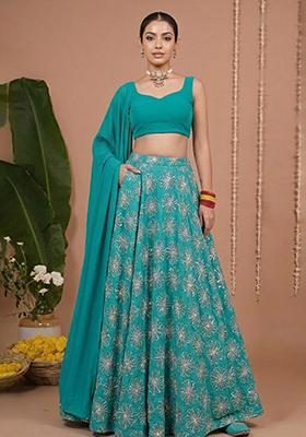 Teal Green Sequin Silk Lehenga Set