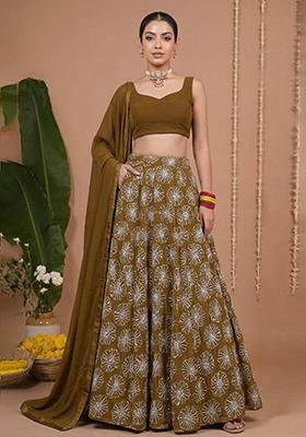 Olive Brown Sequin Silk Lehenga Set