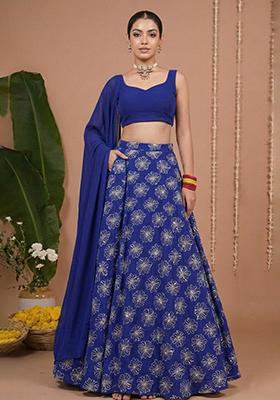 Royal Blue Sequin Silk Lehenga Set