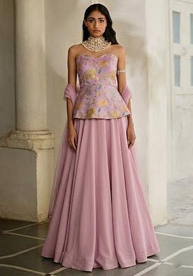 Lavender Floral Print Jacquard Lehenga