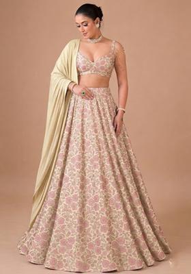 Soft Ivory Jacquard Silk Lehenga