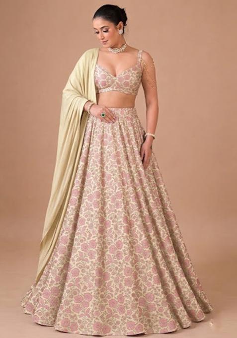 Soft Ivory Jacquard Silk Lehenga