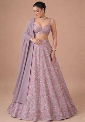 Dusty Lavender Jacquard Silk Lehenga