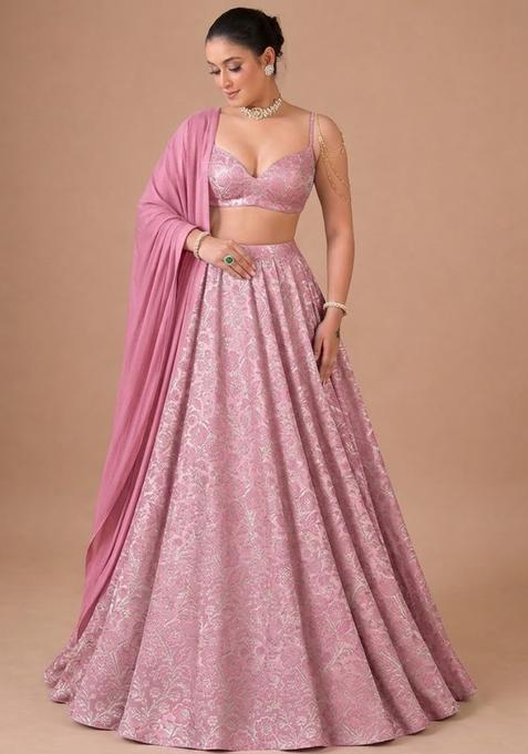 Blush Pink Jacquard Silk Lehenga