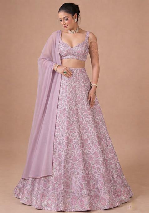 Soft Lavender Jacquard Silk Lehenga