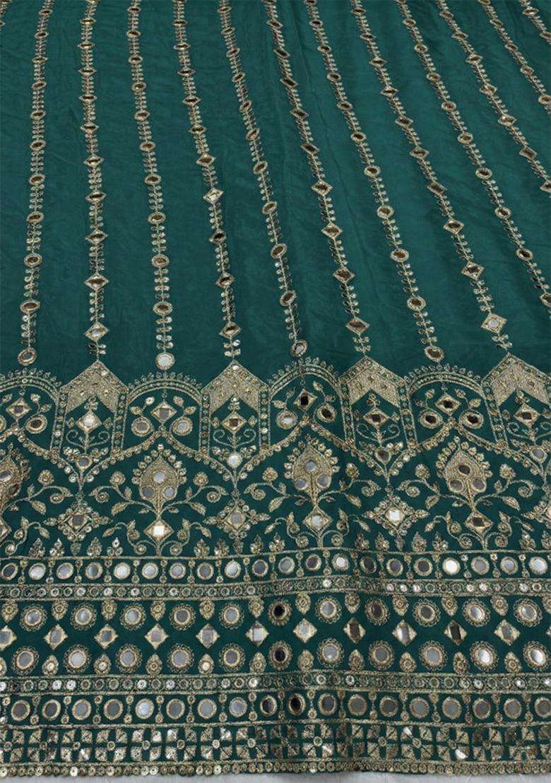 Teal Green Embellished Silk Blend Lehenga Set - Indya