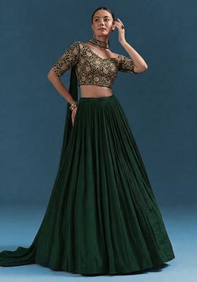 Dark Geen Embroidery Crepe Lehenga