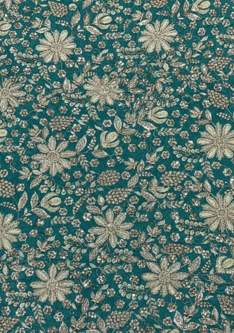 Teal Green Embroidery Crepe Lehenga - Indya