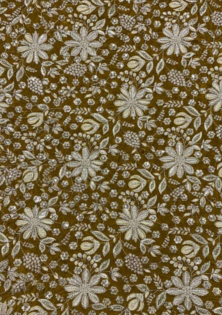 Olive Brown Embroidery Crepe Lehenga - Indya