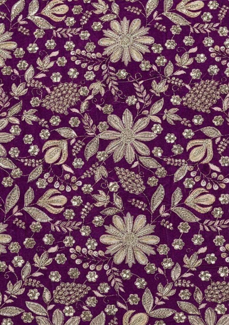 Deep Purple Embroidery Crepe Lehenga - Indya