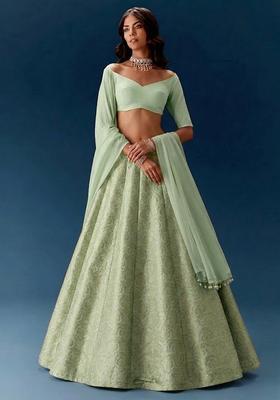 Mint Green Jacquard Silk Lehenga
