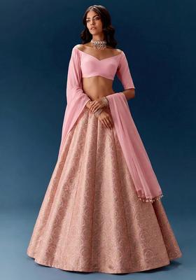 Soft Pink Jacquard Silk Lehenga