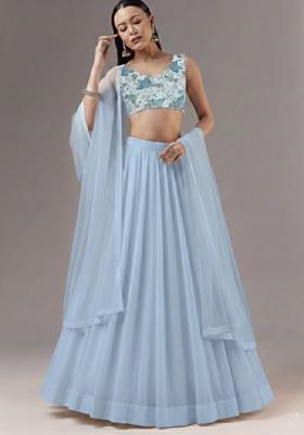 Powder Blue Embroidery Crepe Lehenga Set