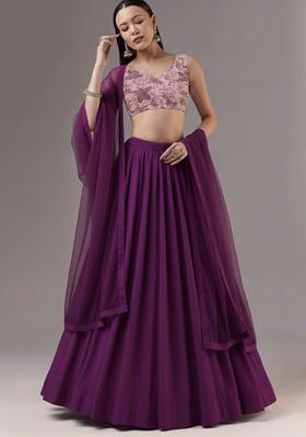 Royal Purple Embroidery Crepe Lehenga Set