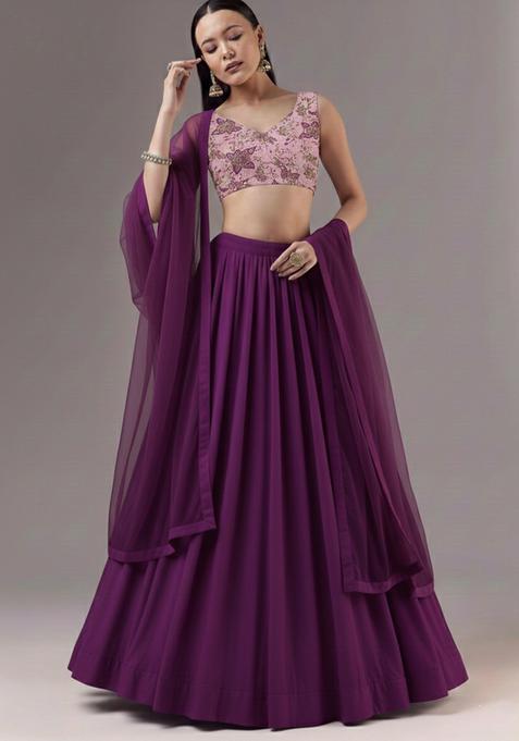 Royal Purple Embroidery Crepe Lehenga Set