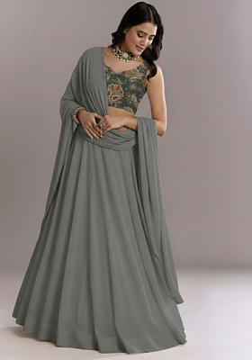 Grey Embroidery Crepe Lehenga Set