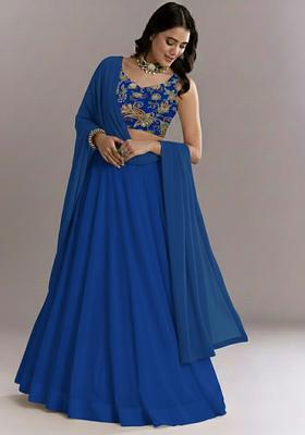 Royal Blue Embroidery Crepe Lehenga Set