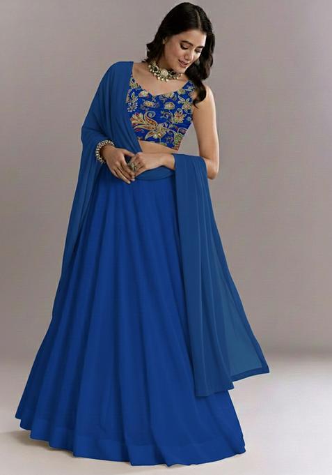 Royal Blue Embroidery Crepe Lehenga Set