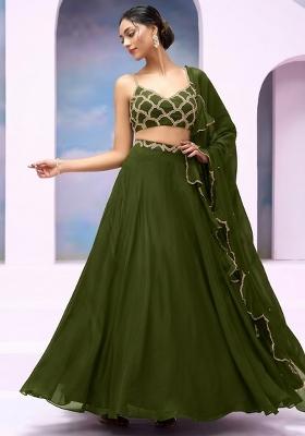 Olive Green Crepe Handwork Lehenga Set