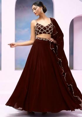 Deep Maroon Crepe Handwork Lehenga Set